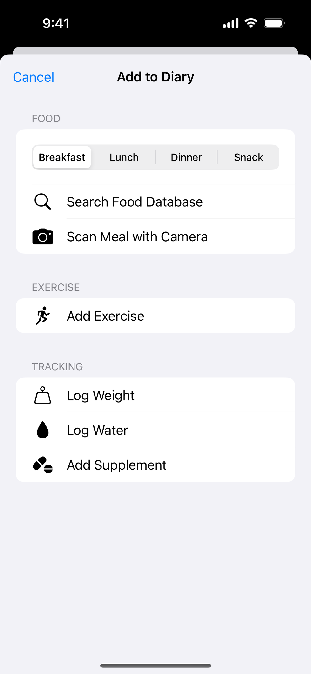 Exercise Tracking Screenshot
