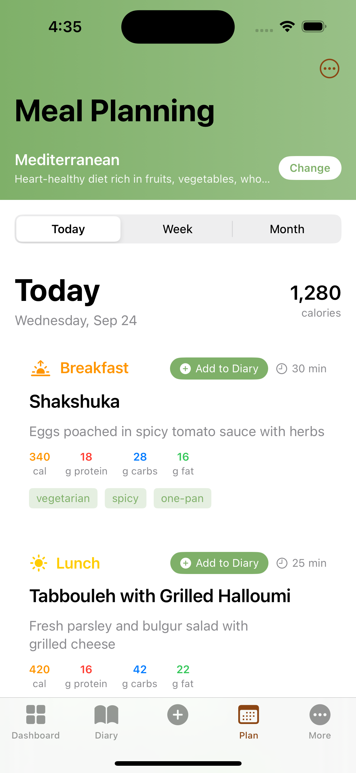 Meal Planning Screenshot